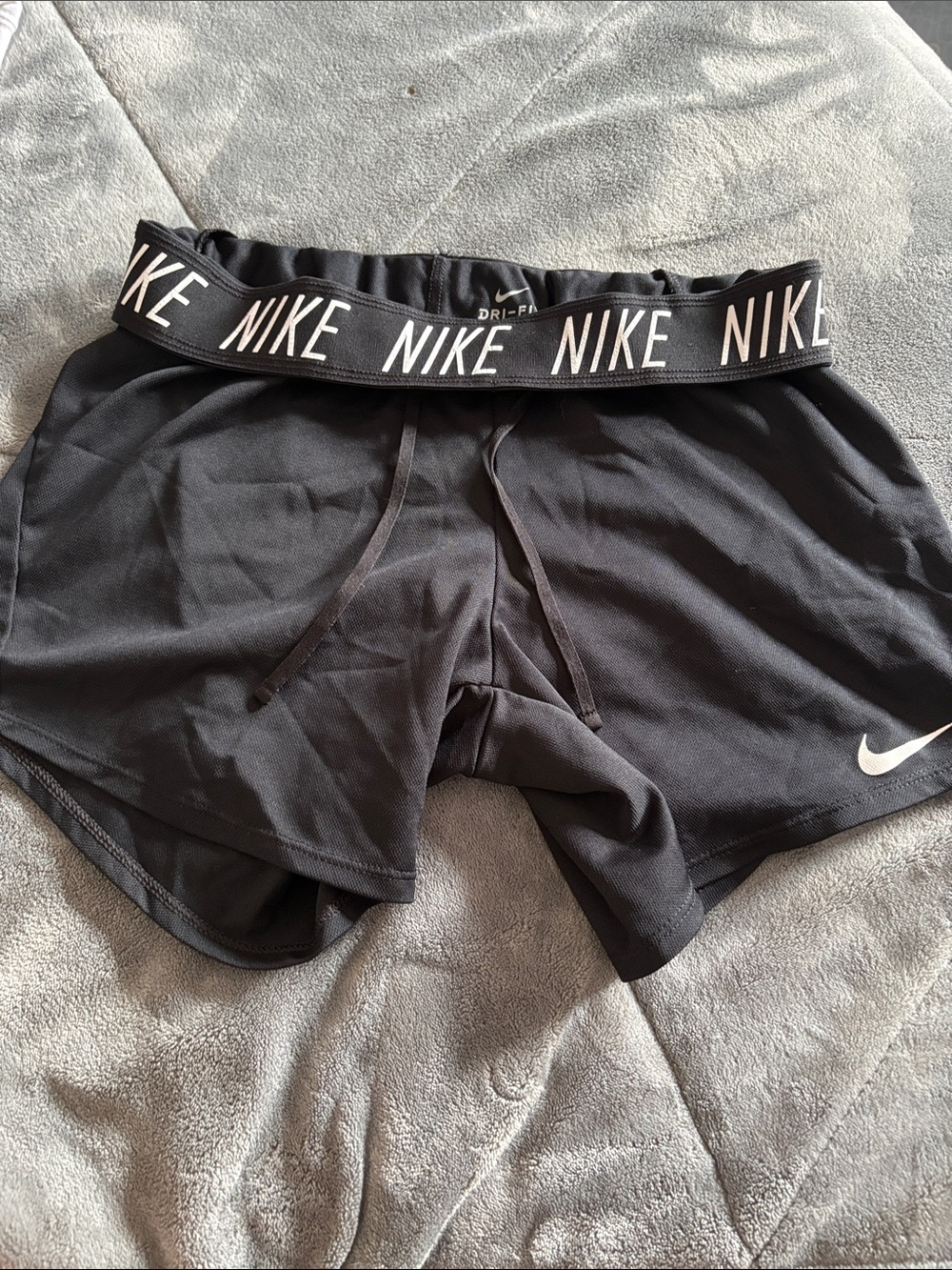 Nike Black and White Logo Elastic-Waist Athletic Shorts